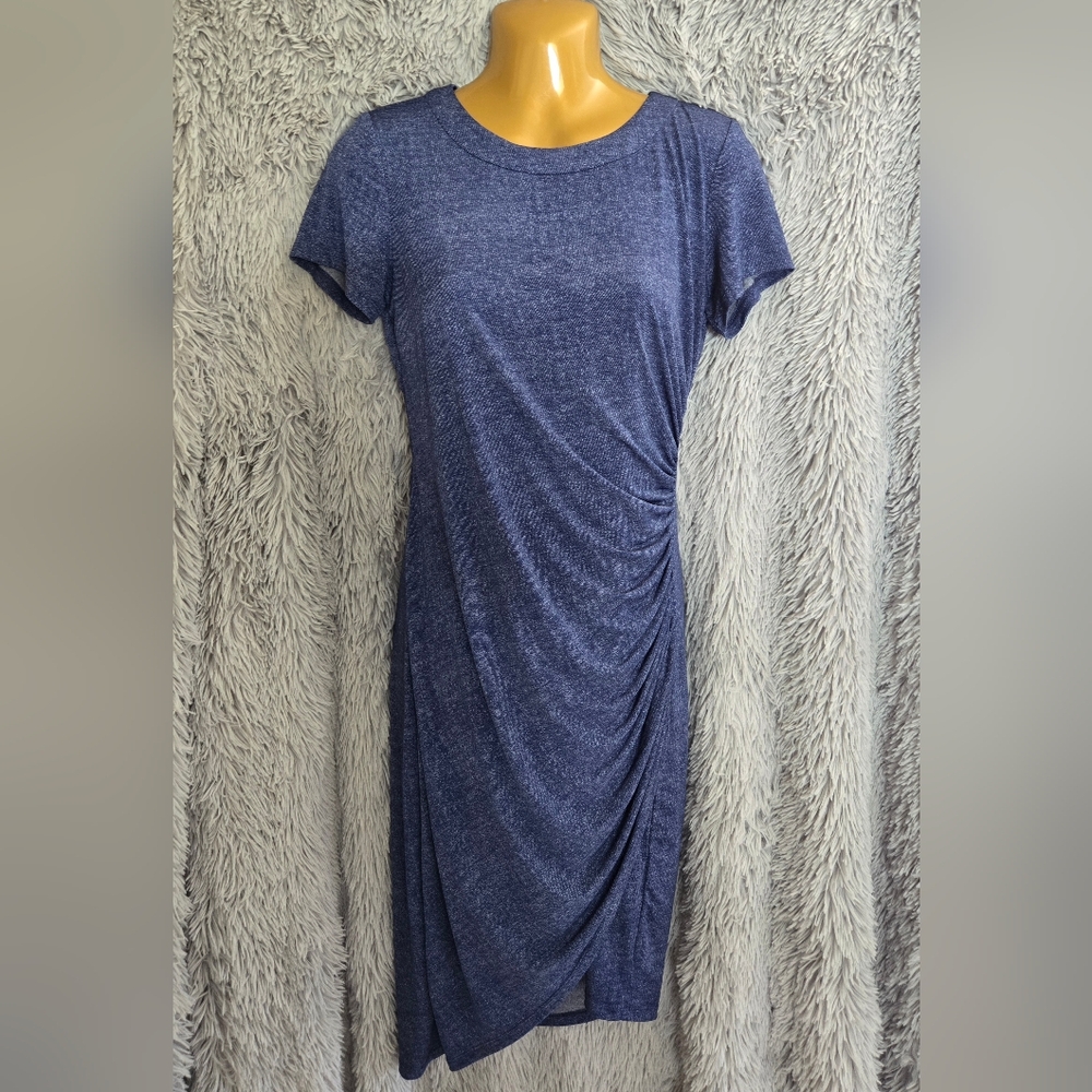 London Times Heathered Blue Ruched Dress
